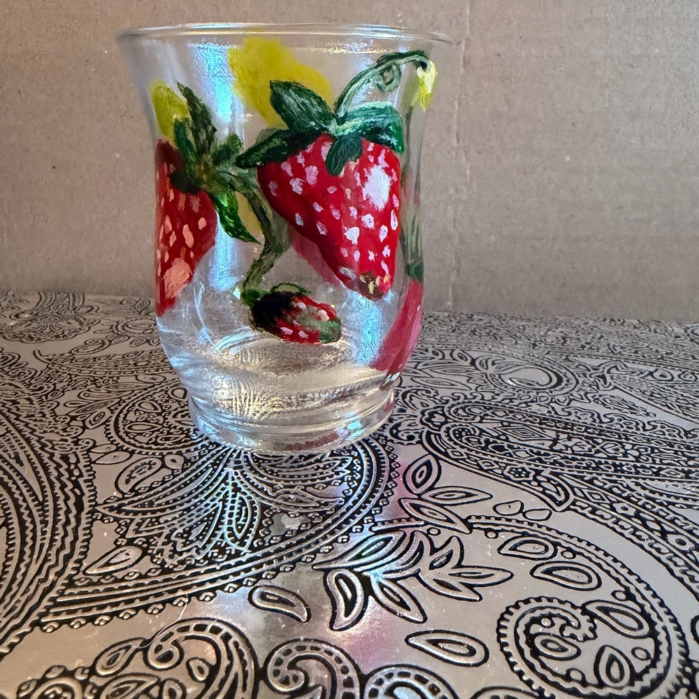 Strawberry Painted Glass Vase